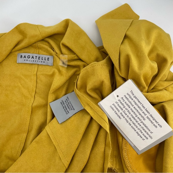 Bagatelle NWT Yellow Faux Suede Drape Front Jacket L - Picture 8 of 8